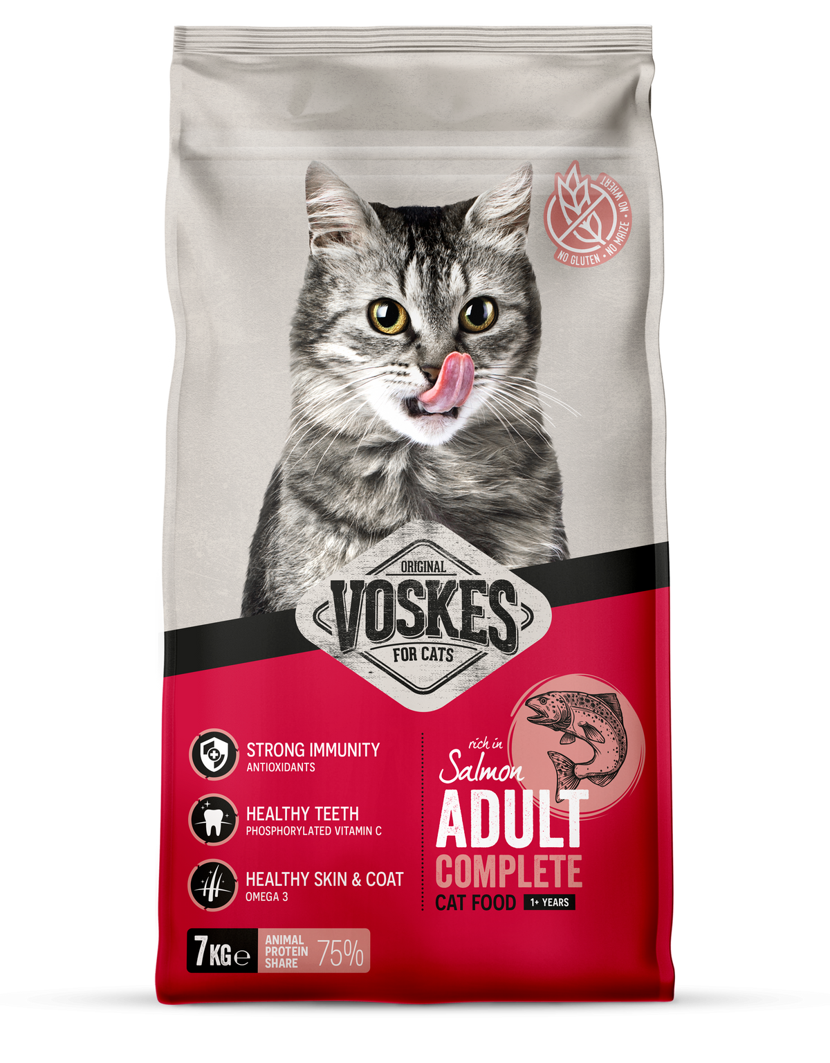 Voskes Zalm droog kattenvoer voor volwassen katten 7 kg verpakking voorkant