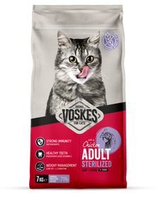 Voskes Gesteriliseerd Kip droog kattenvoer 7 kg verpakking voorkant