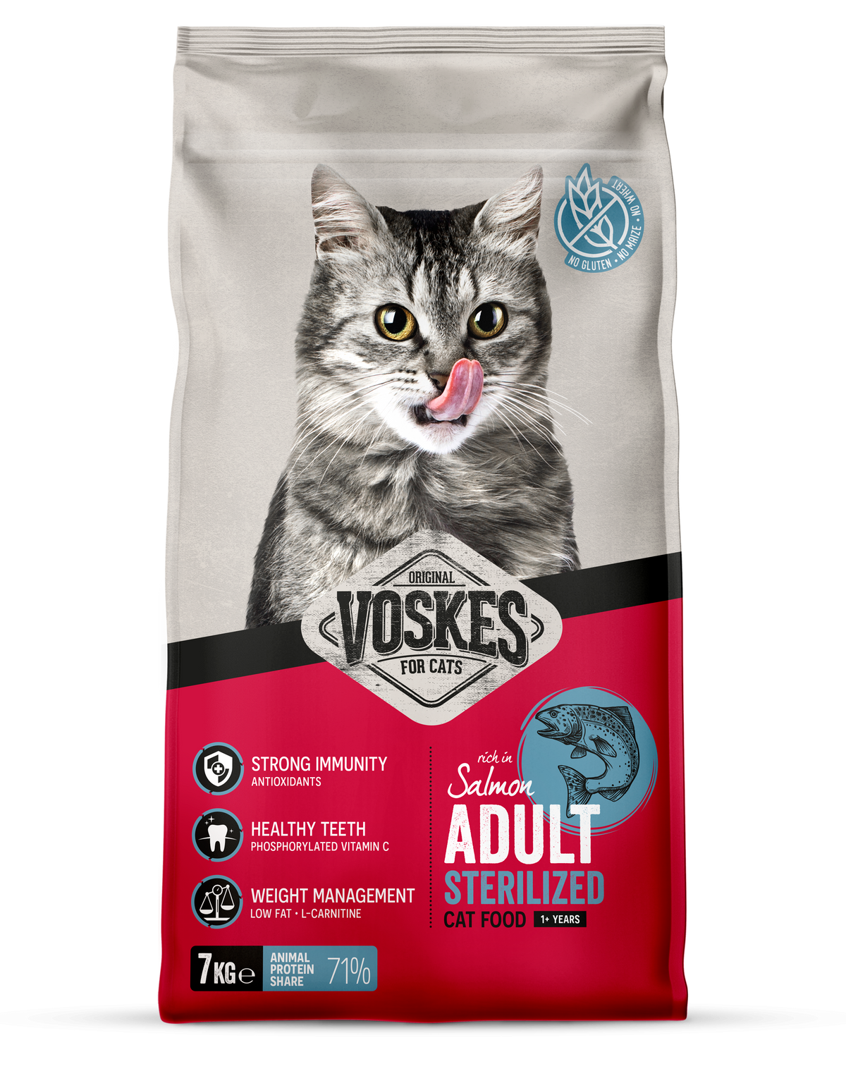 Voskes Gesteriliseerd Zalm droog kattenvoer 7 kg verpakking voorkant