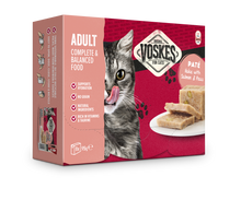 Voskes Pate Heek Zalm en Erwten nat kattenvoer 8 x 95 g verpakking voorkant