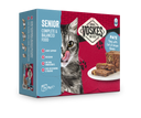 Voskes Pate Senior Tonijn Kabeljauw en Sperziebonen nat kattenvoer 8 x 95 g verpakking voorkant