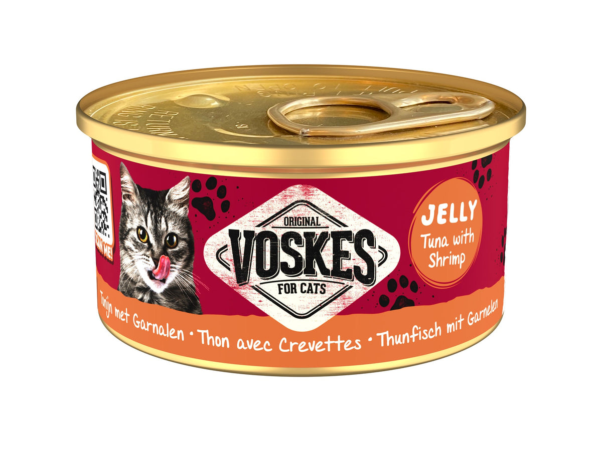 Voskes Gelei Tonijn en Garnalen kattensnack 85 g verpakking voorkant