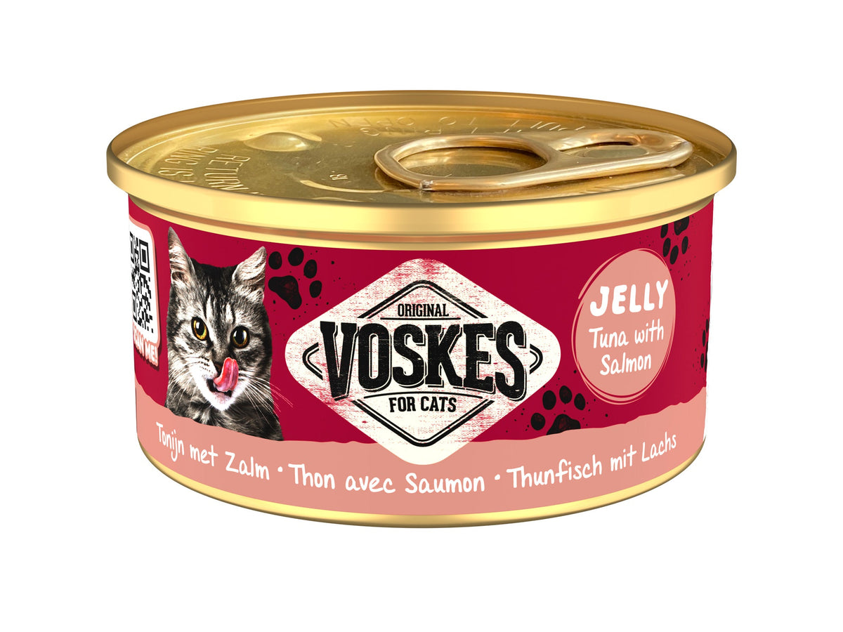 Voskes Gelei Tonijn en Zalm kattensnack 85 g verpakking voorkant