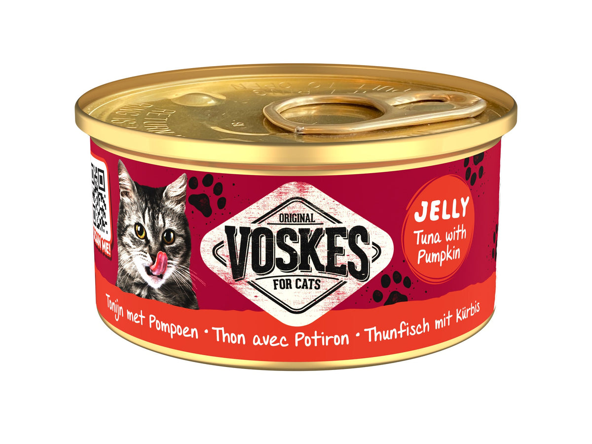 Voskes Gelei Tonijn en Pompoen kattensnack 85 g verpakking voorkant