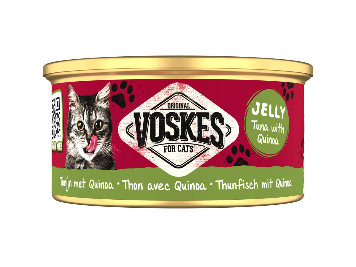 Voskes Gelei Tonijn en Quinoa kattensnack 85 g verpakking voorkant