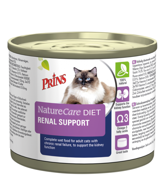 Prins NatureCare Dieet Renal Support nat kattenvoer 200 g verpakking voorkant