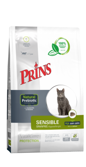 Prins VitalCare Protection Sensitive graanvrij hypoallergeen droog kattenvoer 5 kg verpakking voorkant