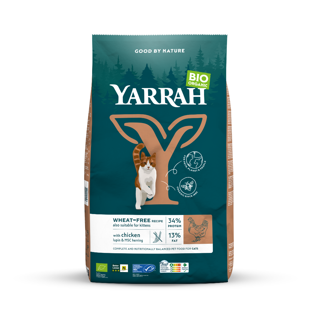 Yarrah Biologisch Tarwevrij Kip & Vis – Droog Kattenvoer – 2,4 kg
