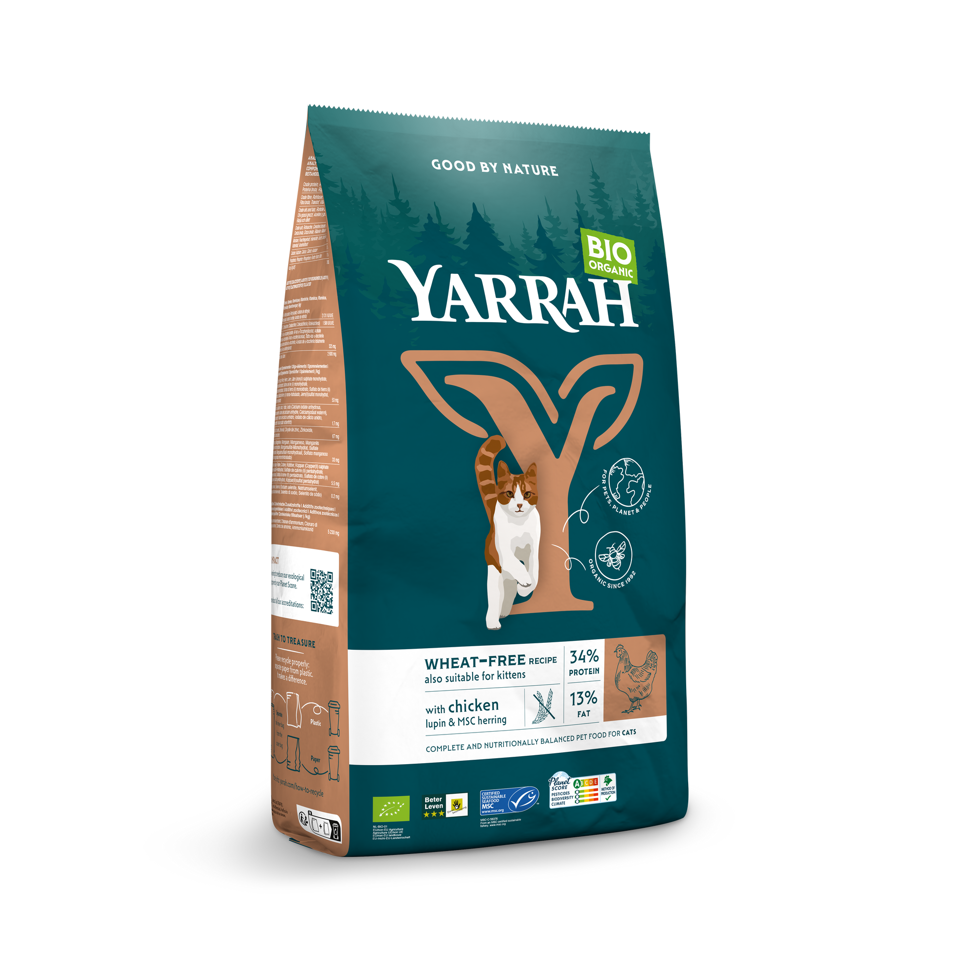 Yarrah Biologisch Tarwevrij Kip & Vis – Droog Kattenvoer – 6 kg