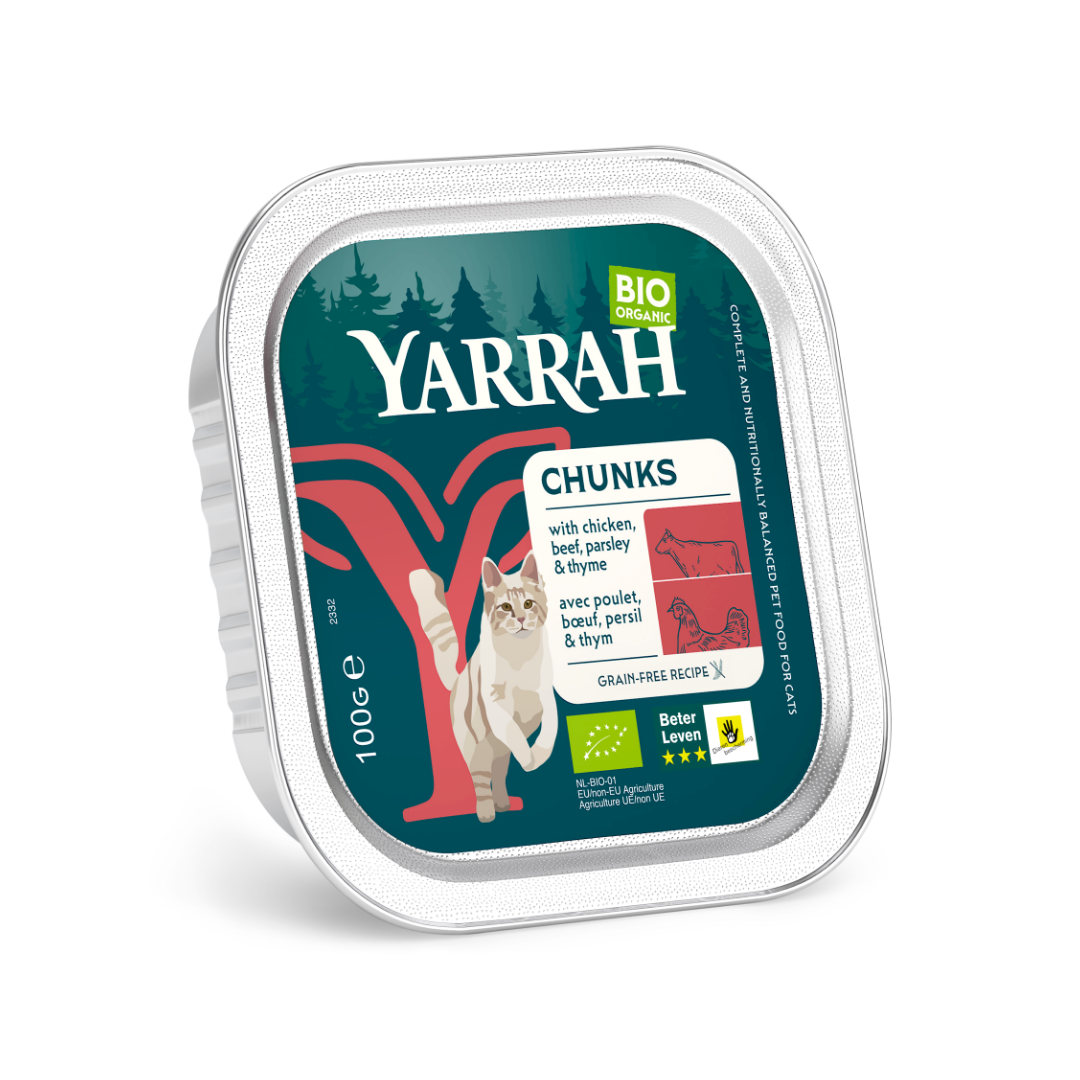 Yarrah Biologische Graanvrije Brokjes Rund – Natvoer – 100 g