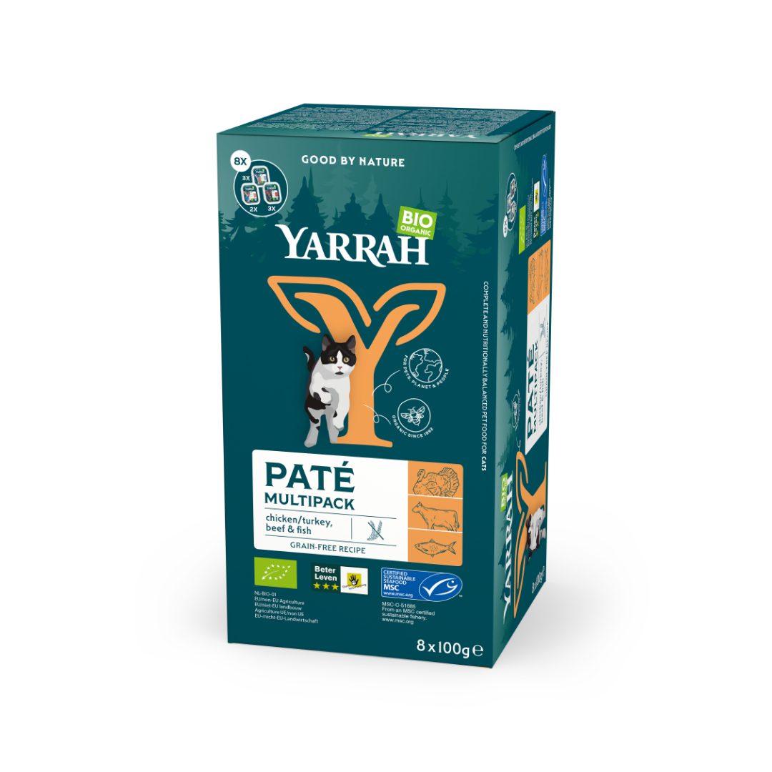 Yarrah Biologische Graanvrije Paté Variatie – Natvoer – 8 × 100 g