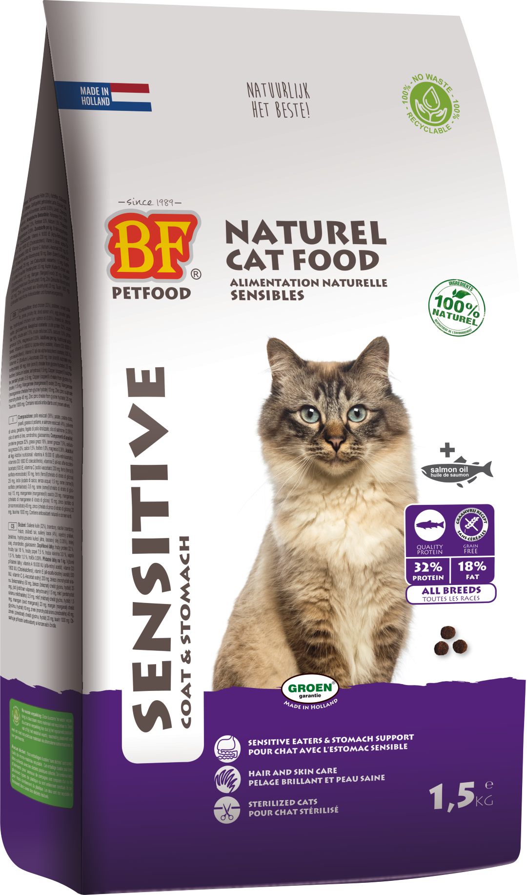 Biofood Premium Sensitive Vacht & Maag – Droog Kattenvoer – 1,5 kg