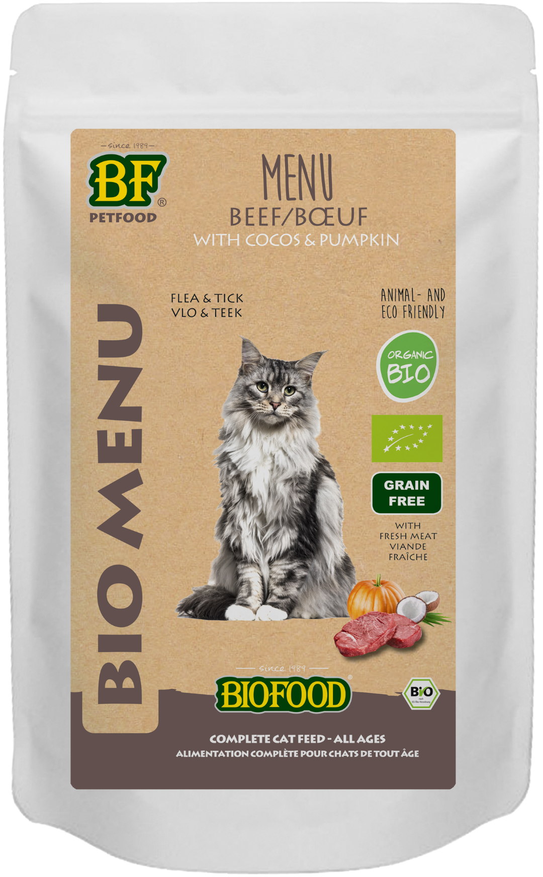 Biofood Biologisch Kat Rund Menu Maaltijdzakje – Nat Kattenvoer – 100 g