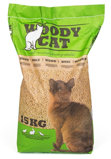 Woody Cat houtkorrel kattenbakvulling – 15 kg / 25 L