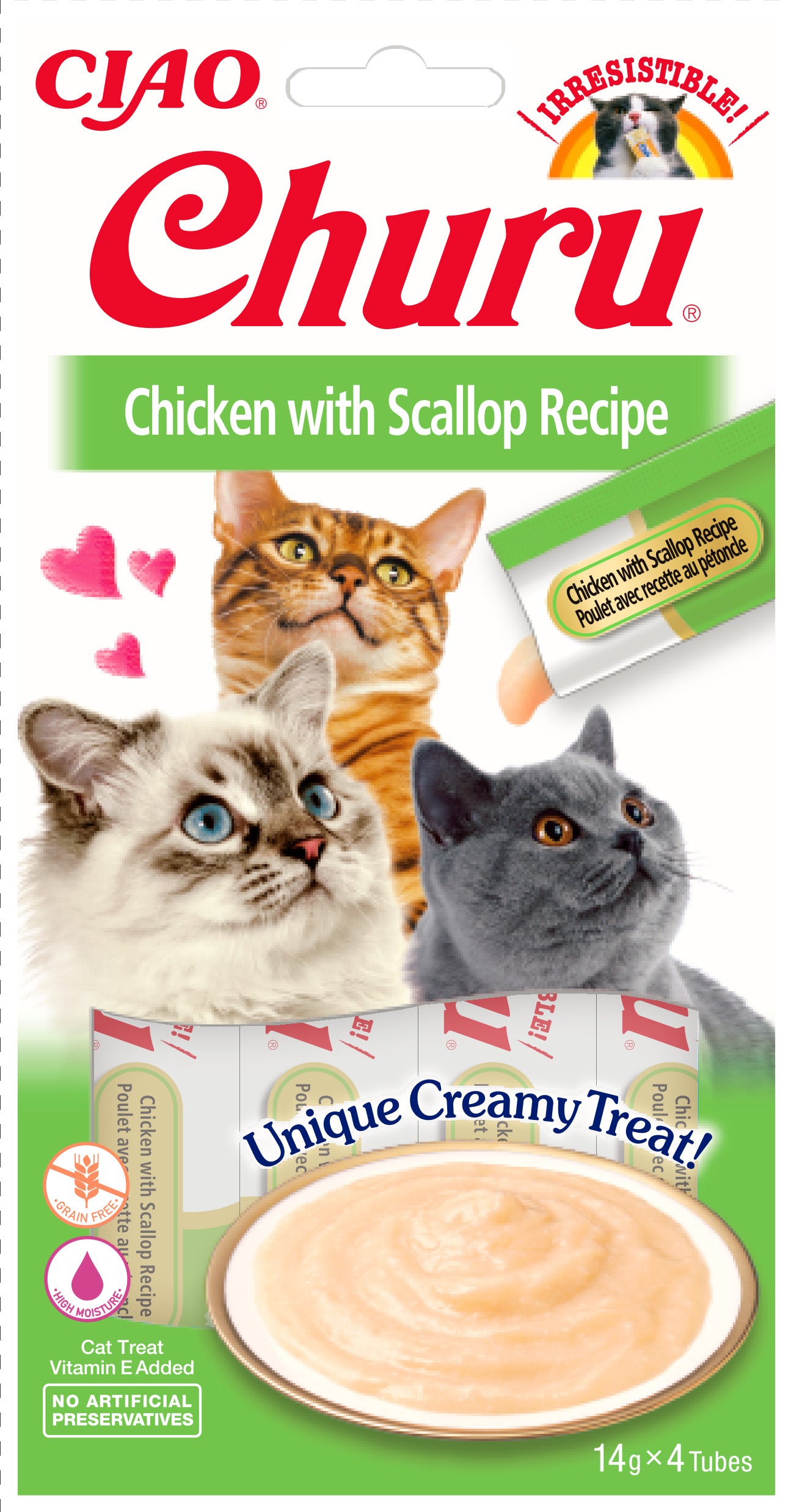 Inaba Ciao Churu Kattensnack Kip & sint-jakobsschelp – 4 x 14 g