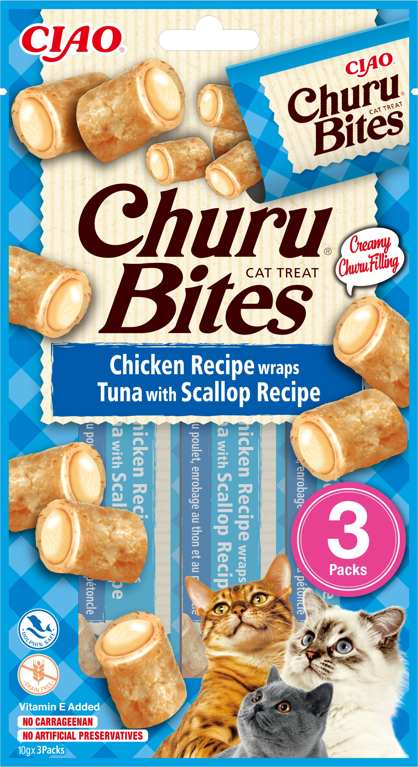 Inaba Ciao Churu Bites Kip, tonijn & sint-jakobsschelp – 3 x 10 g