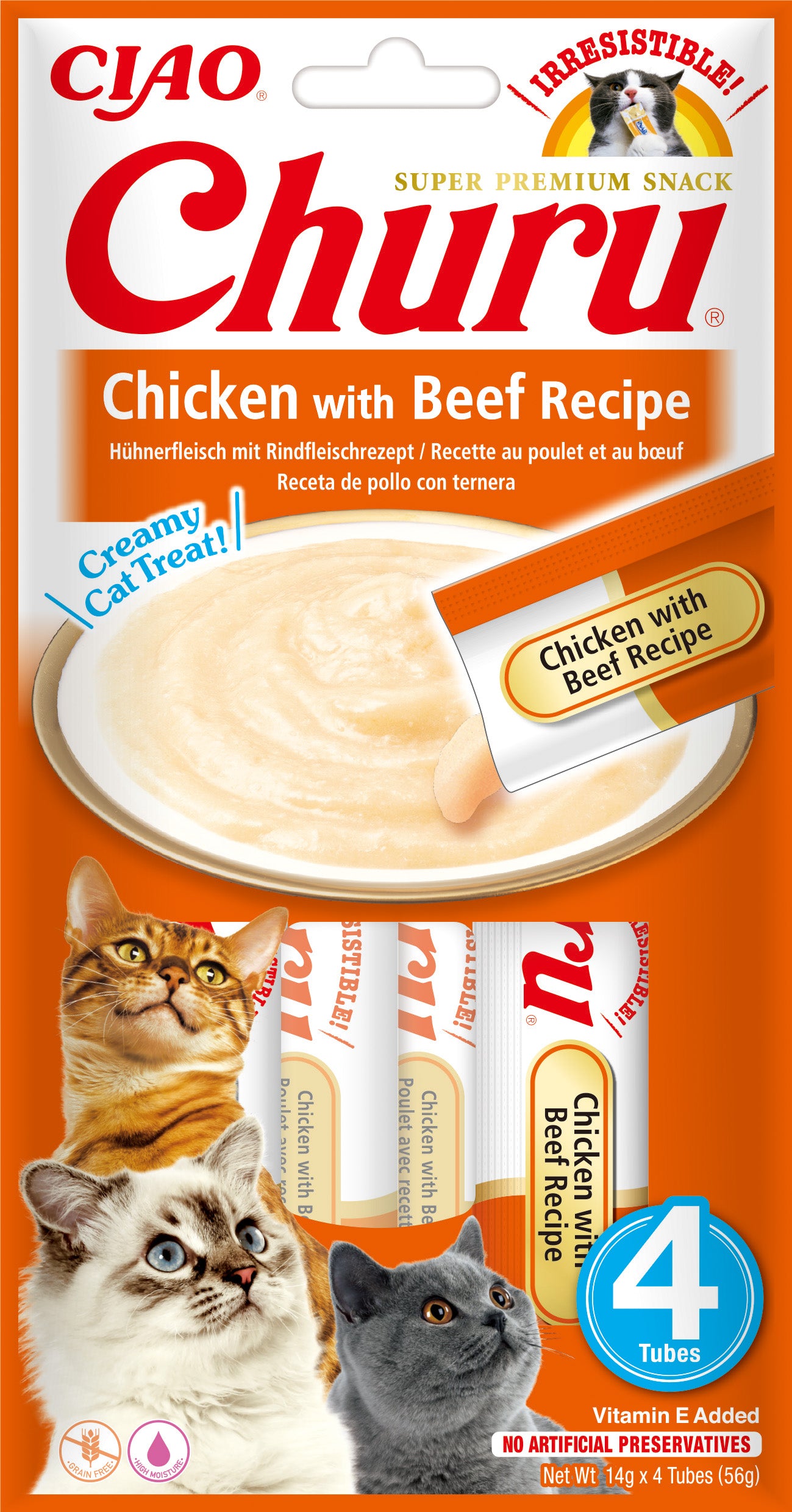 Inaba Ciao Churu Kattensnack Kip & rund – 4 x 14 g