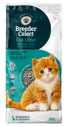 BreederCelect 10 liter – stofarme papieren kattenbakvulling van gerecycled papier