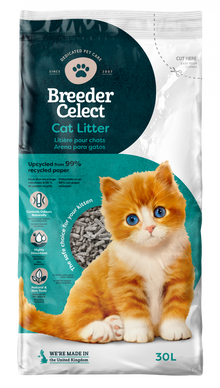 BreederCelect 30 liter – stofarme papieren kattenbakvulling van gerecycled papier