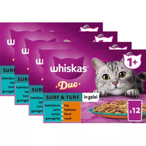 Whiskas Duo Surf Turf 48x85gr – nat kattenvoer multipack met vis en vlees in gelei