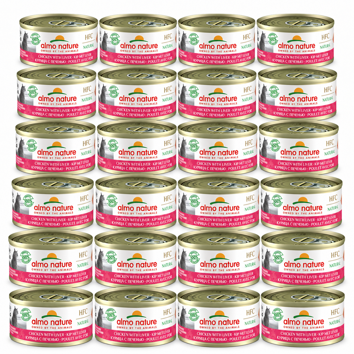 Almo Nature HFC Natural Kip & Lever – 24 × 70 g – 24 blikjes op witte achtergrond
