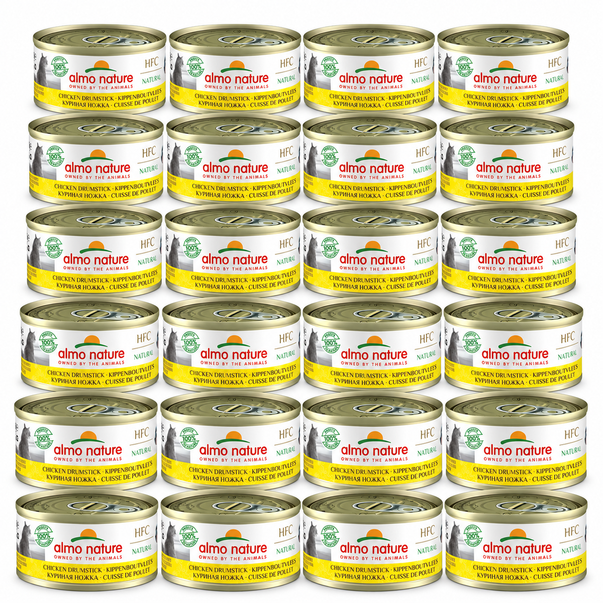 Almo Nature HFC Natural Kippenboutvlees – 24 × 70 g – 24 blikjes op witte achtergrond