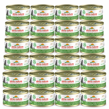 Almo Nature HFC Natural Tonijn uit de Stille Oceaan – 24 × 70 g – 24 blikjes op witte achtergrond
