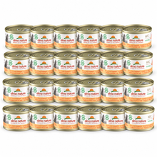 Almo Nature HFC Natural Tonijn & Garnaaltjes – 24 × 70 g – 24 blikjes op witte achtergrond