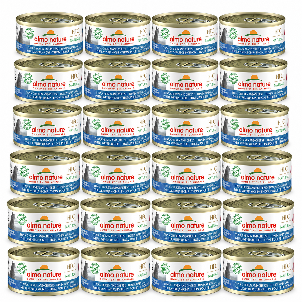 Almo Nature HFC Natural Tonijn, Kip & Kaas – 24 × 70 g – 24 afzonderlijke verpakkingen