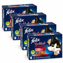 Felix Dubbel Zo Lekker Mix Selectie in Gelei 48 × 85 g – 4 doosjes op witte achtergrond