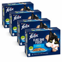 Felix Elke Dag Feest Vis Selectie in Gelei 48 × 85 g – 4 doosjes op witte achtergrond