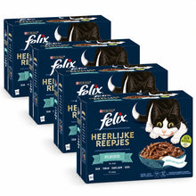 Felix Heerlijke Reepjes Vis Selectie in Saus 48 × 80 g – 4 doosjes op witte achtergrond