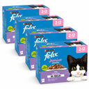 Felix Original Junior Mix in Gelei 48 × 85 g – 4 doosjes op witte achtergrond
