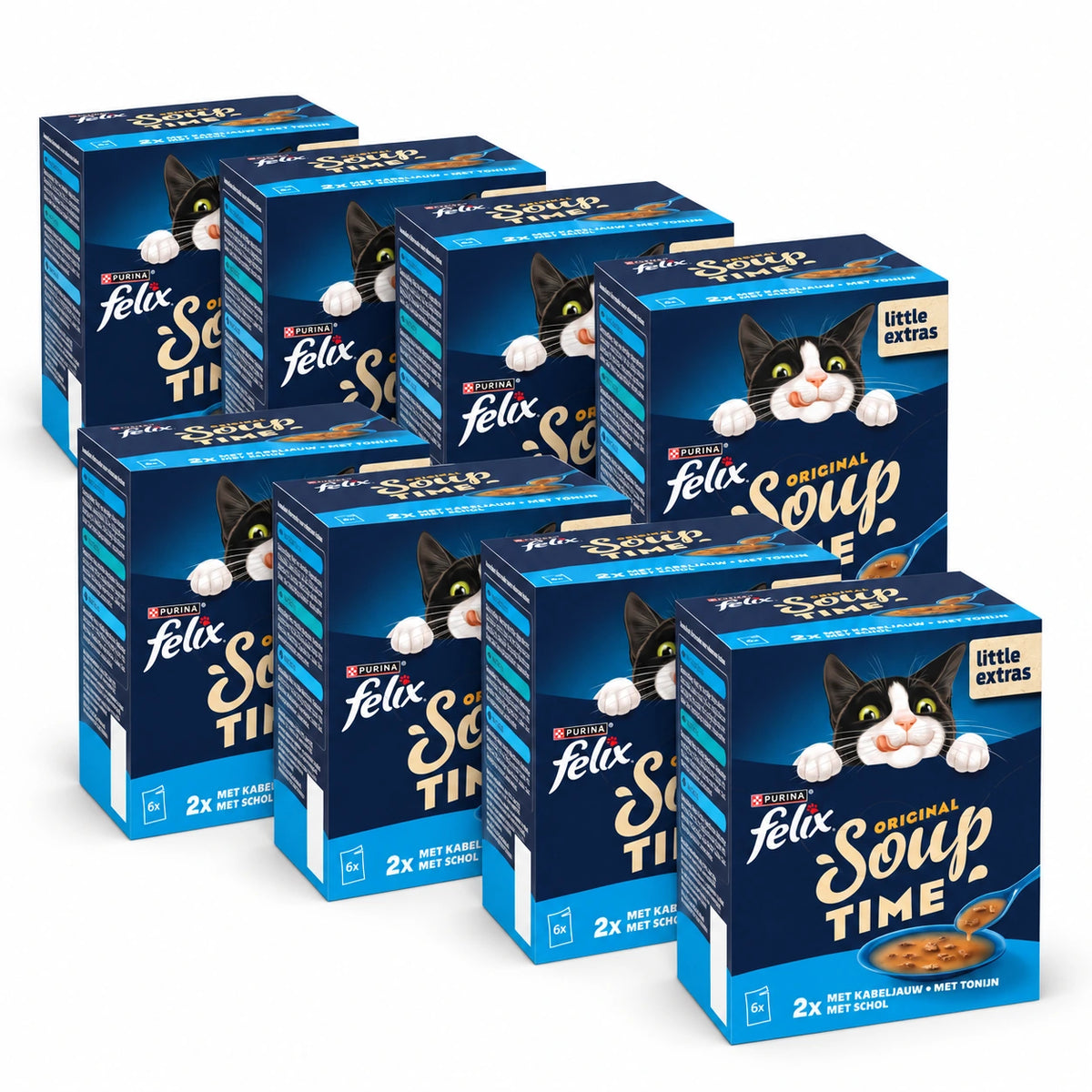 Felix Soup Original Vis Selectie 48 × 48 g – 8 doosjes op witte achtergrond