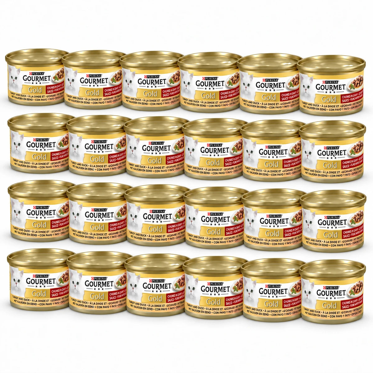 Gourmet Gold Fijne Hapjes Kalkoen & Eend in Saus – 24 × 85 g in een verspringende opstelling