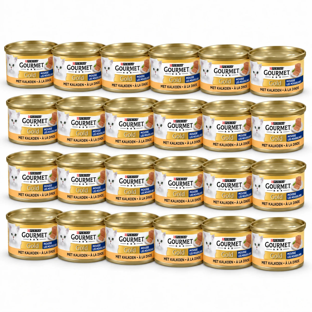 Gourmet Gold Fijne Mousse Kalkoen, 24 × 85 g in een verspringende opstelling