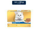 Gourmet Gold Fijne Mousse Mix Kip, Zalm, Niertjes & Konijn – 12 blikjes van 85 gram