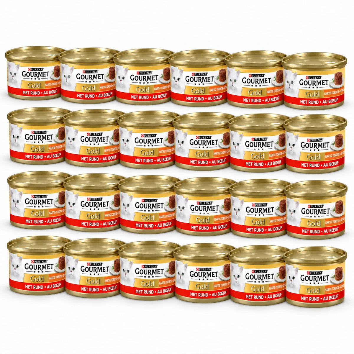 Gourmet Gold Hartig Torentje Rund – 24 × 85 g in een verspringende opstelling