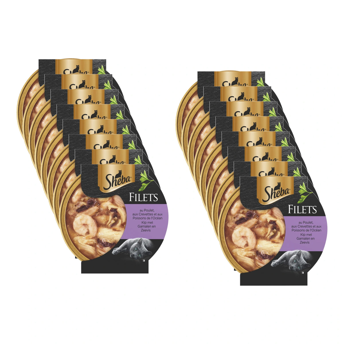 Sheba Filets Kip, Garnaal & Oceaanvis in Saus, 16 verpakkingen, samen 16 porties van 60 gram