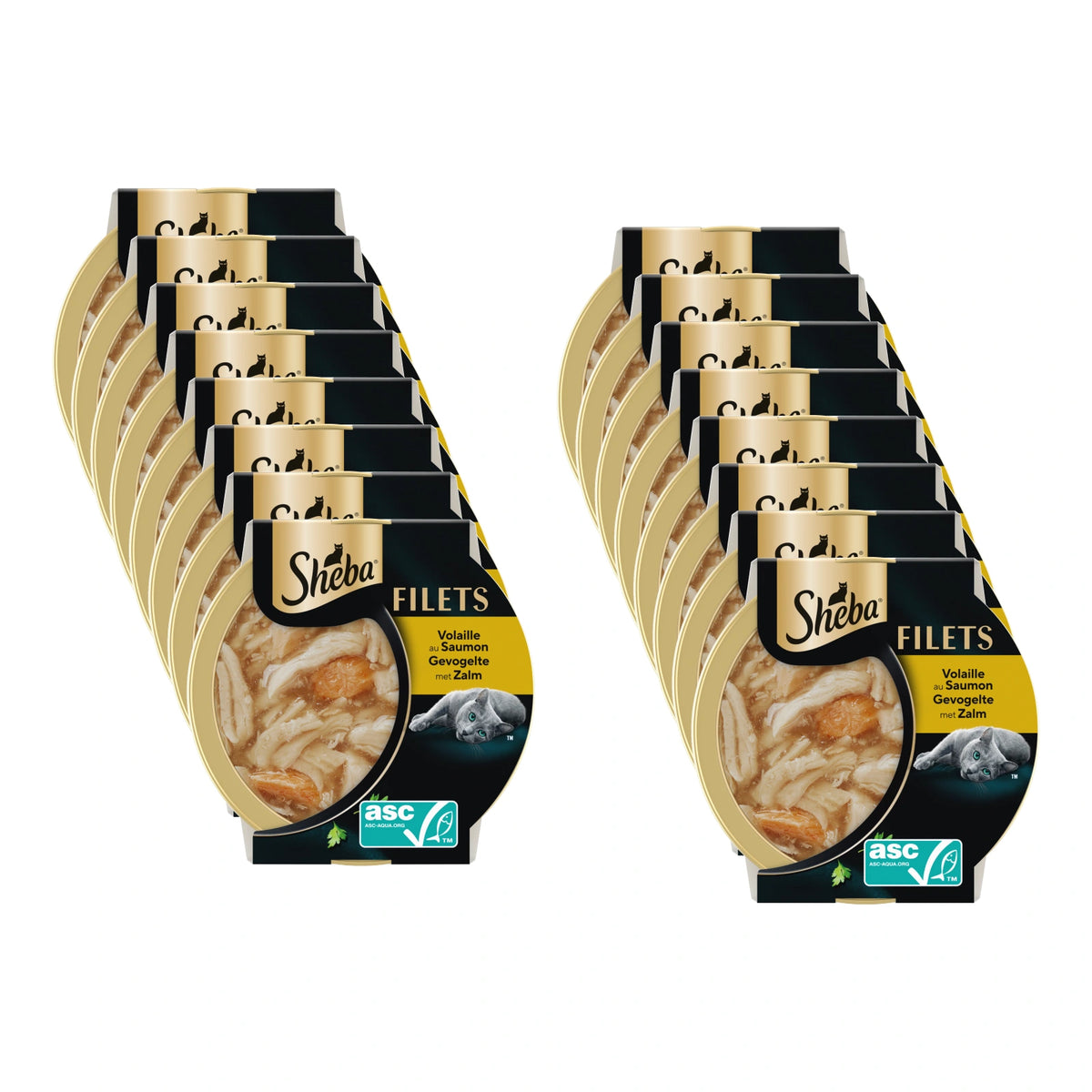 Sheba Filets Gevogelte & Zalm in Saus, 16 verpakkingen, samen 16 porties van 60 gram