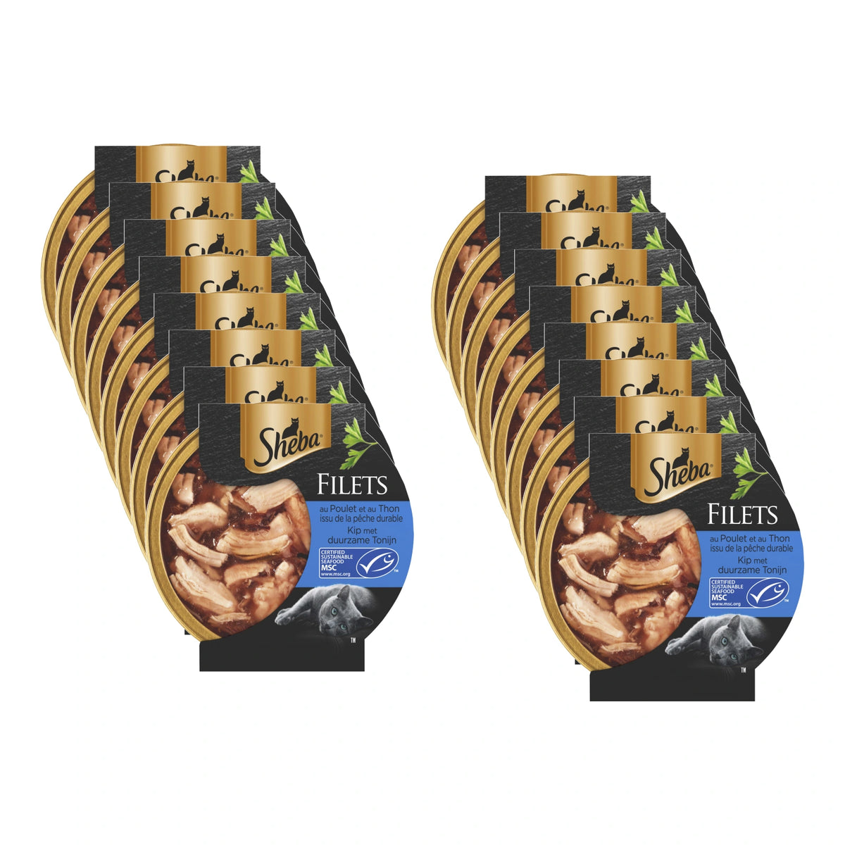 Sheba Filets Kip & Tonijn in Saus, 16 verpakkingen, samen 16 porties van 60 gram