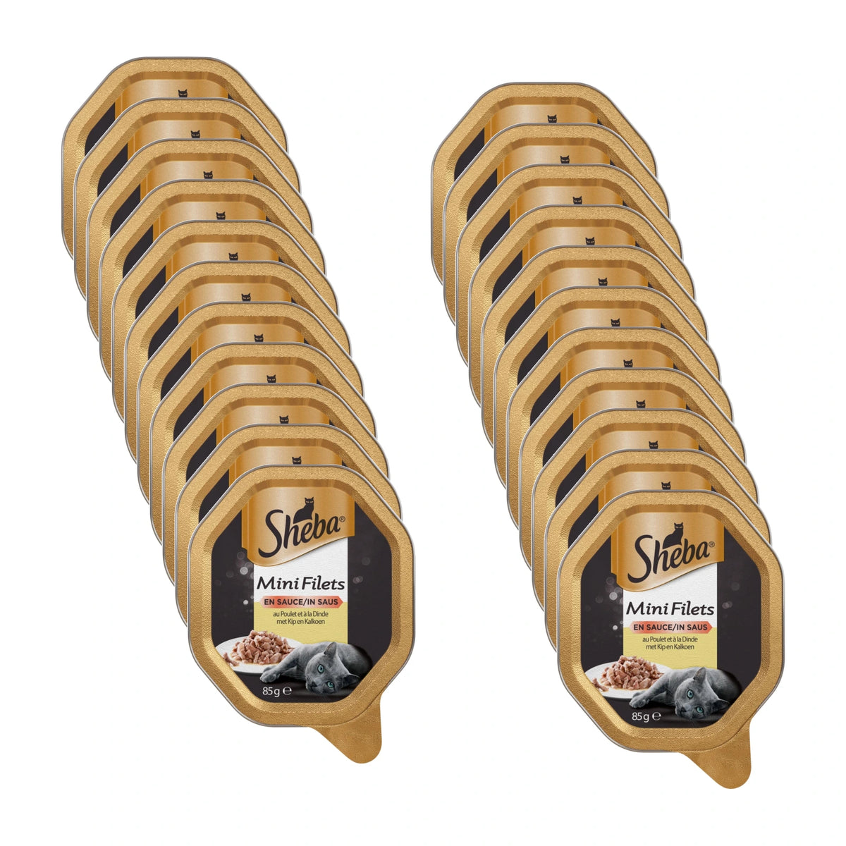 Sheba Mini Filets Kip & Kalkoen in Saus, 22 verpakkingen, samen 22 porties van 85 gram