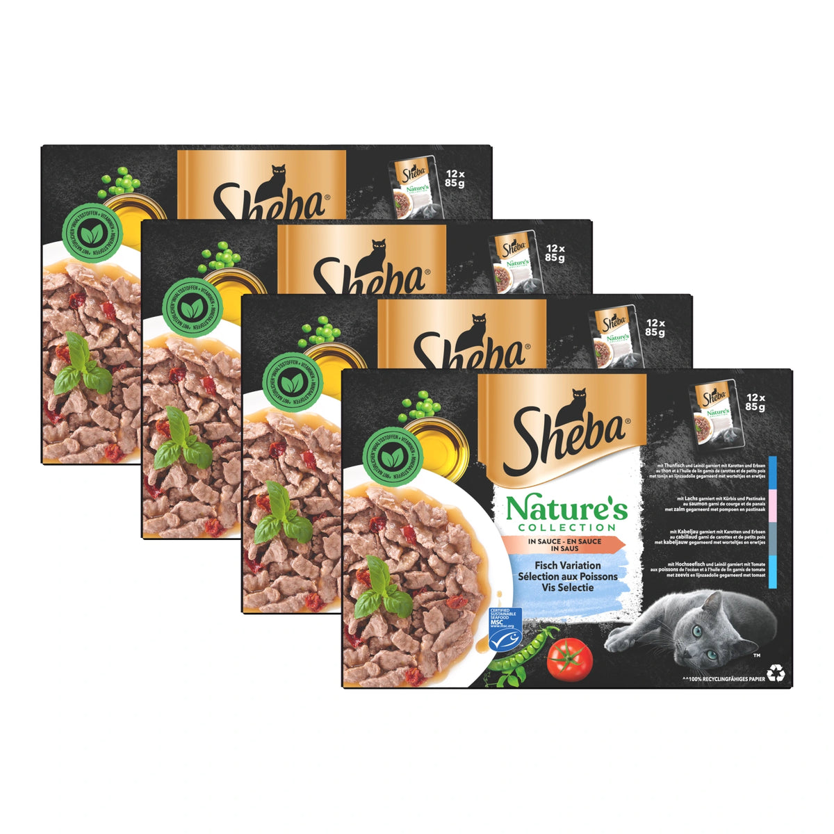 Sheba Nature’s Collection Vis Selectie in Saus, 4 verpakkingen, samen 48 porties van 85 gram