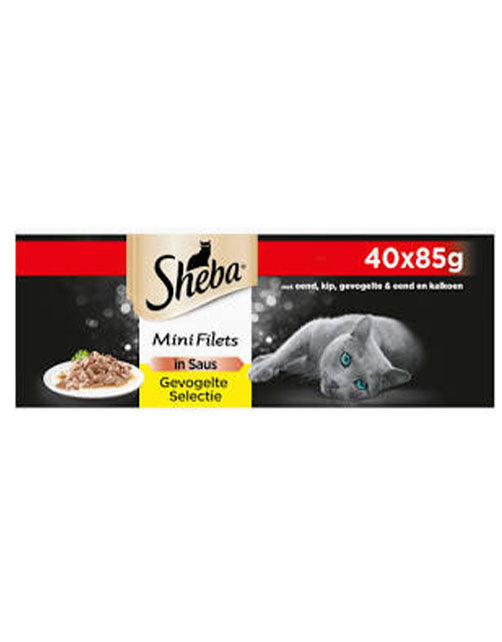 Sheba Mini Filets gevogelte selectie 40 x 85 g voordeelverpakking nat kattenvoer in saus
