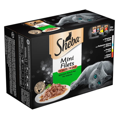 Sheba Kattenvoer Mini Filets in Saus – Mix Selectie – 12x85g