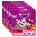 Whiskas Adult 1+ Rund voordeelverpakking met vijf doosjes van 800 gram op een witte achtergrond