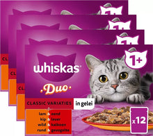 Vier doosjes Whiskas Duo Classic in Gelei, elk 12 × 85 gram: totaal 48 maaltijdzakjes, 4,08 kg