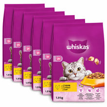 Whiskas Senior 7+ Kip voordeelverpakking met zes zakken van 1,9 kg op een witte achtergrond