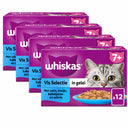 Vier doosjes Whiskas Senior 7+ Vis in Gelei, elk 12 × 85 gram: totaal 48 maaltijdzakjes, 4,08 kg