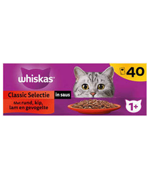 Whiskas 1+ classic selectie in gelei 40x85 g maaltijdzakjes